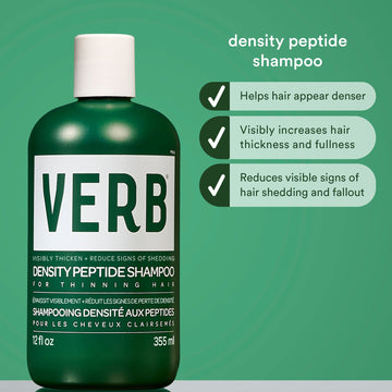 Verb Density Peptide Shampoo highlighting denser-looking hair, increased thickness and fullness, and reduced visible signs of shedding
