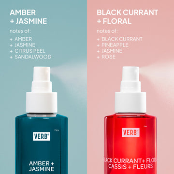 Comparison of Verb Amber and Jasmine and Black Currant and Floral fragrance mists with their scent notes