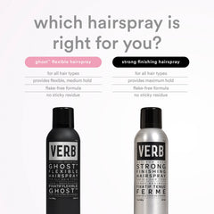 Comparison of Verb Ghost Flexible Hairspray with flexible medium hold and Verb Strong Finishing Hairspray with maximum hold