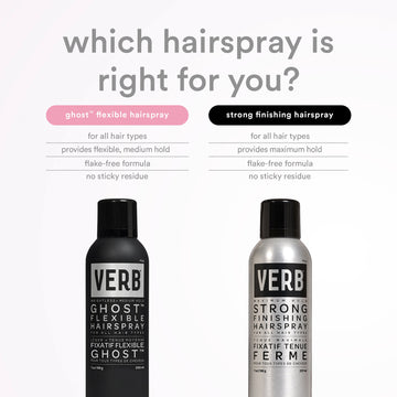 Comparison of Verb Ghost Flexible Hairspray with flexible medium hold and Verb Strong Finishing Hairspray with maximum hold