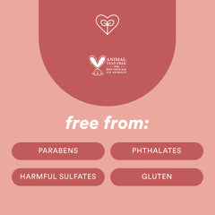 Verb Volume Shampoo product graphic highlighting vegan, animal test-free, and freedom from parabens, phthalates, harmful sulfates, and gluten