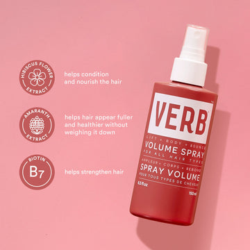 Verb Volume Spray 6.5 oz bottle with hibiscus flower extract, amaranth extract, and biotin benefits
